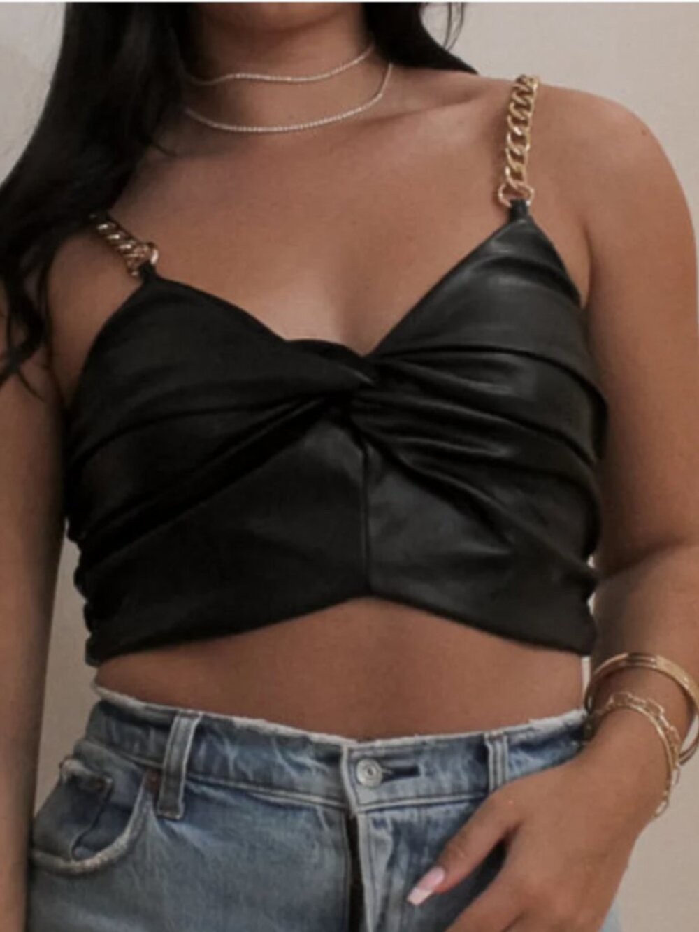 Black Faux Leather Crop Top